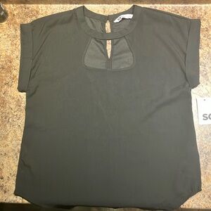 Black Dolman Sleeve Boxy Blouse with Cut Out